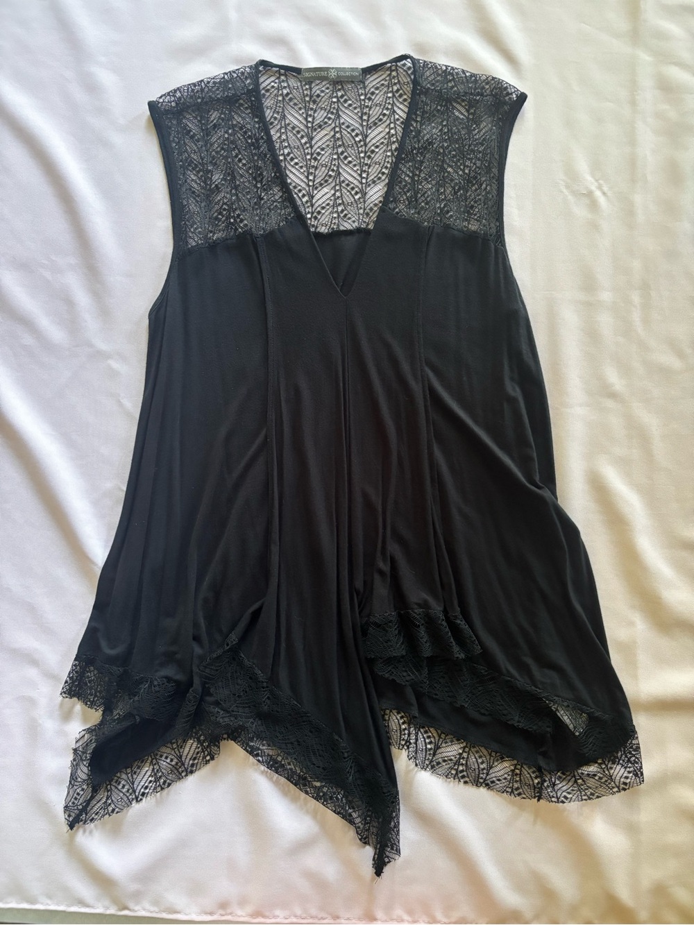 Black Lace-Trim V-Neck Tank